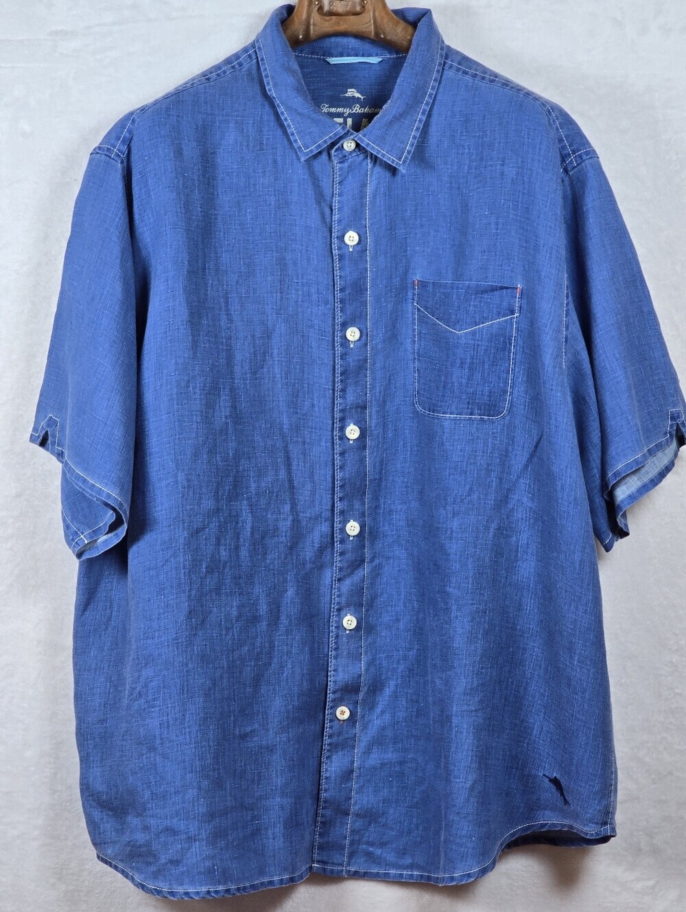 Tommy Bahama 100% Linen Relax Men's 2XB Blue Short Sleeve Button Down Shirt